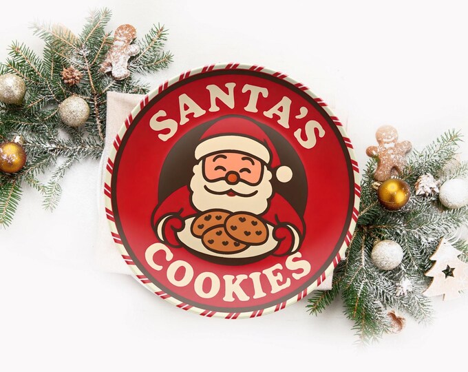 Santas Cookies Plate Retro Christmas Eve Holiday Decor Carrots for the Reindeer