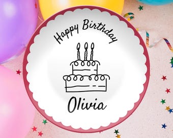 Personalized Happy Birthday Cake Plate Unbreakable Keepsake Gift