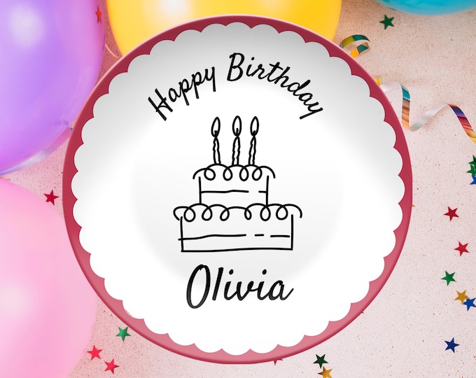 Personalized Happy Birthday Cake Plate Unbreakable Keepsake Gift