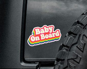 Retro Rainbow Baby On Board Car Magnet or Sticker – High Visibility Decal