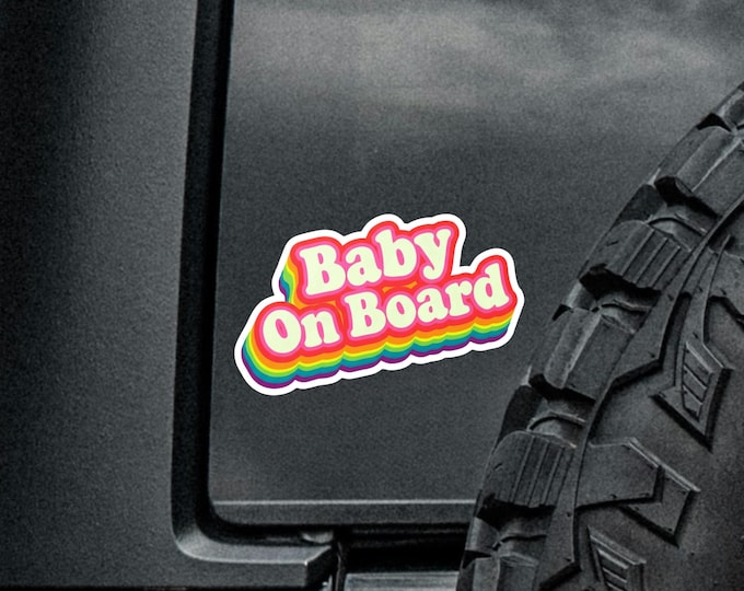 Retro Rainbow Baby On Board Car Magnet or Sticker – High Visibility Decal