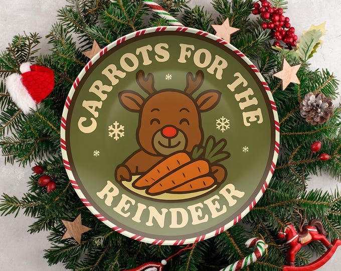 Santas Cookies Plate Retro Christmas Eve Holiday Decor Carrots for the Reindeer