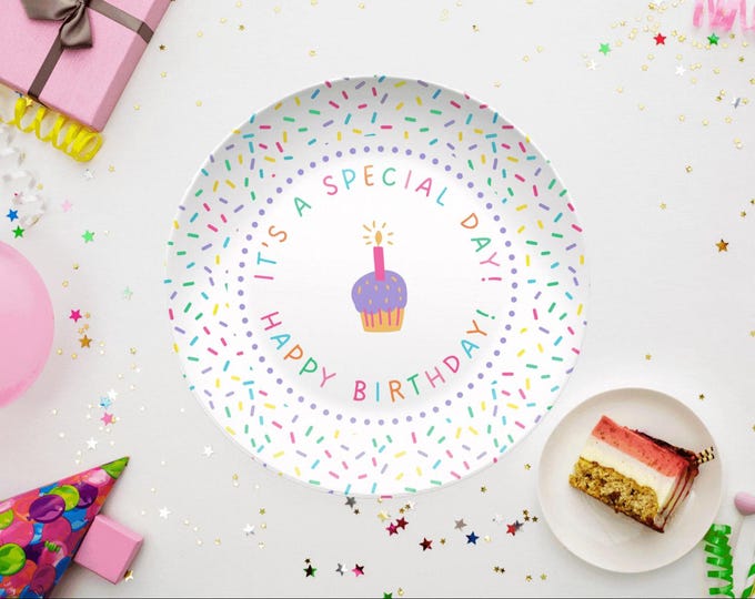 Happy Birthday Plate Reusable Kids Plate Colorful Sprinkle Keepsake for Special Days