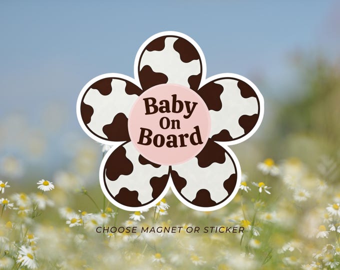 Cow Print Baby On Board Magnet Decal Cute Flower Baby Car Sign Bumper Sticker Aesthetic Mom Car Accessory