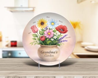 Personalized Floral Plate for Mom, Grandma – Custom Kids Names Keepsake