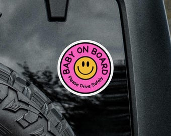 Baby On Board Sticker Magnet Drive Safely Smiley Face Baby in Car Sign Weatherproof Car Magnet Baby Shower Gift Vinyl Decal