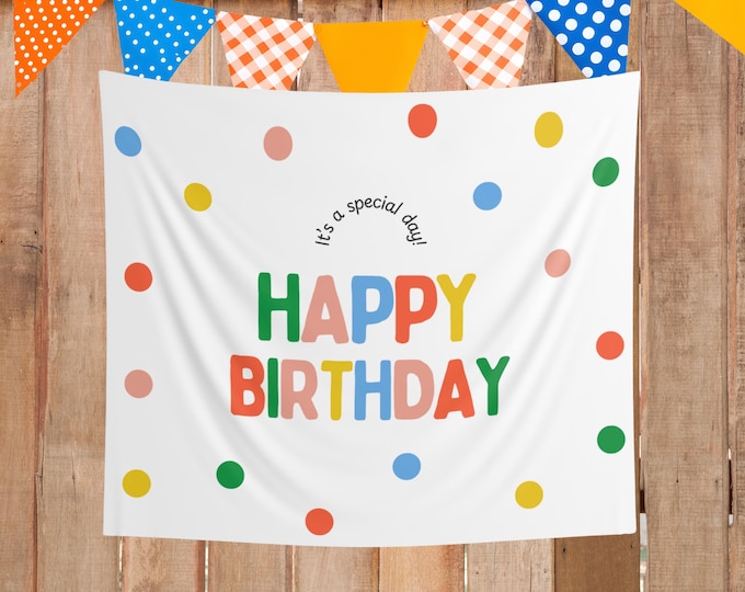 Colorful Happy Birthday Wall Tapestry Special Polka Dot Celebration Decor