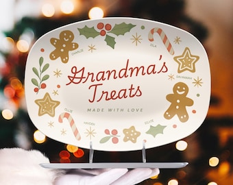 Personalized Grandma's Christmas Cookie Platter with Grandkids Names Holiday Family Baking Gift