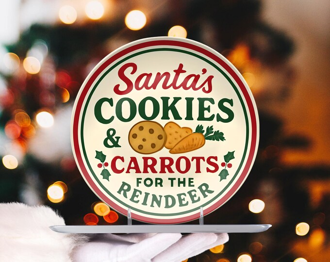 Holiday Keepsake Santas Cookies & Reindeer Carrots Plate Christmas Eve Tradition Reusable Retro Family Gift