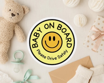 Baby On Board Sticker Magnet Drive Safely Smiley Face Baby in Car Sign Weatherproof Car Magnet Baby Shower Gift Vinyl Decal