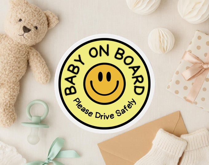 Baby On Board Sticker Magnet Drive Safely Smiley Face Baby in Car Sign Weatherproof Car Magnet Baby Shower Gift Vinyl Decal