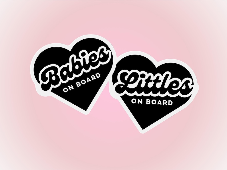 Side-by-side flat lay of baby on board car magnet and bumper sticker