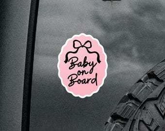 Baby on Board Pink Bow Bumper Sticker Car Vinyl Decal Safety Sign