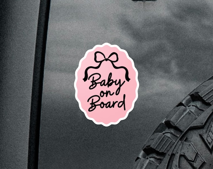 Baby on Board Pink Bow Bumper Sticker Car Vinyl Decal Safety Sign