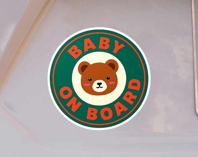 Bear Baby On Board Sticker – Cute Car Safety Decal for New Parents | Weatherproof Kiss-Cut Vinyl