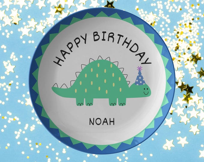 Dinosaur Birthday Plate: Unbreakable Kids Party Decor, Custom Keepsake