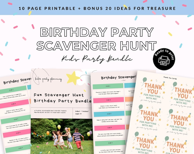 Birthday Scavenger Hunt Printable  Indoor & Outdoor Rhyming Clue Cards  Kids Party Game Editable PDF Canva – Instant Download
