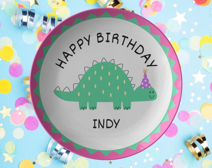 Birthday Plate Kids Birthday Gift Dinosaur Happy Birthday Plate Unbreakable Toddler Plate Custom Birthday Keepsake Party Decor