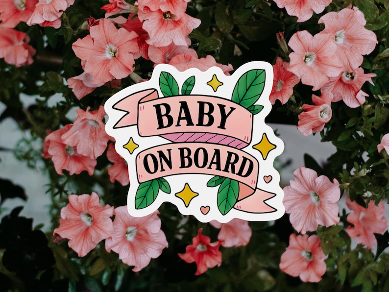 Cute baby safety car sticker with hand-drawn floral design in pastel colors