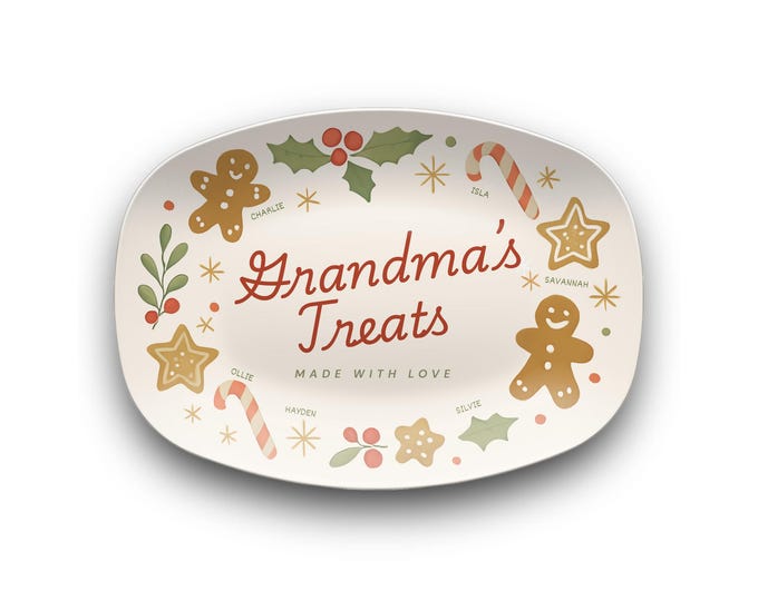 Personalized Christmas Cookie Platter – Grandma Gift with Grandkids Names | Holiday Baking Tray