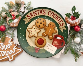 Santa’s Cookies Plate Custom Name Christmas Eve Tray Holiday Personalized Keepsake Kids Gift