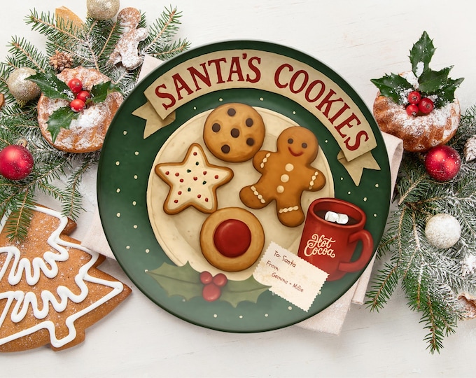 Santa’s Cookies Plate Custom Name Christmas Eve Tray Holiday Personalized Keepsake Kids Gift