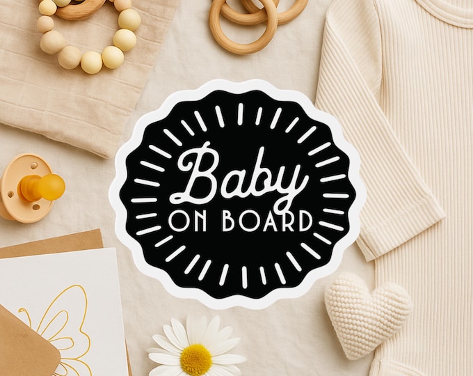 Baby On Board Car Magnet or Sticker: Sunburst Design, New Parent Gift