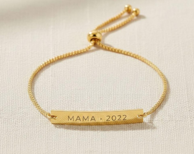 Personalized Mama Since Bracelet – Custom Engraved Mom Bracelet with Year – Gold Minimalist Push Present Jewelry – Gift for New Mom