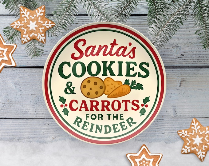 Holiday Keepsake Santas Cookies & Reindeer Carrots Plate Christmas Eve Tradition Reusable Retro Family Gift
