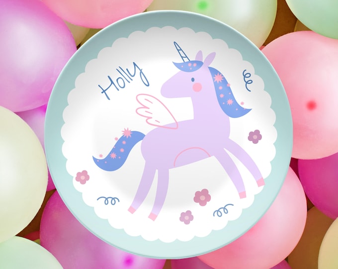 Personalized Unicorn Plate: Custom Kids Gift, BPA-Free Polymer