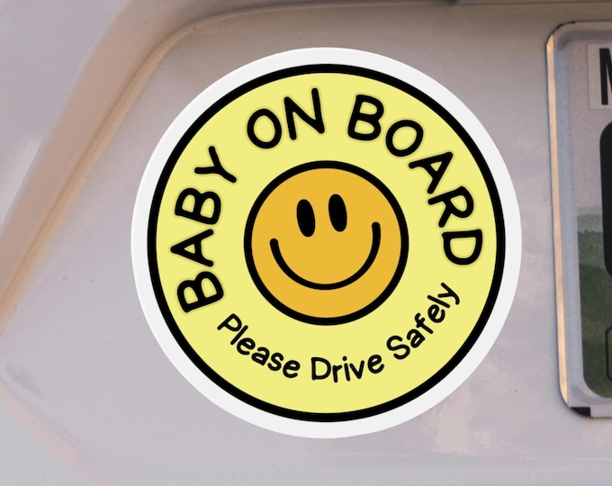 Baby On Board Sticker Magnet Drive Safely Smiley Face Baby in Car Sign Weatherproof Car Magnet Baby Shower Gift Vinyl Decal