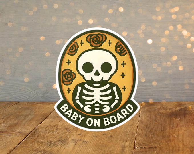 Skeleton Baby On Board Magnet or Sticker – Halloween Car Sign, Vinyl Decal for New Parents, Fall Baby Shower Gift, Spooky Cute Decor