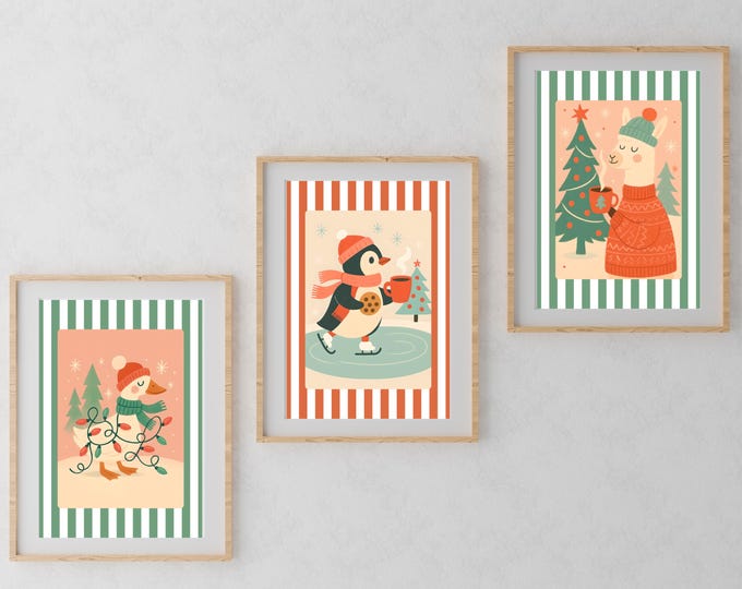 Mid Century Christmas Animal Prints Retro Holiday Decor (Digital Download)