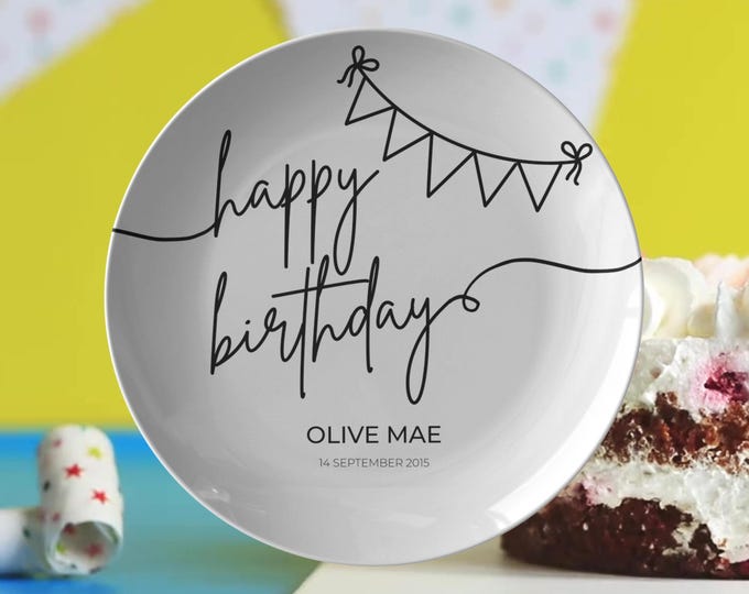 Featured listing image: Personalized Birthday Plate Custom Name Plate Birthday Gift for Any Age Party Keepsake Toddler Teen Adult Milestone Plate Decor