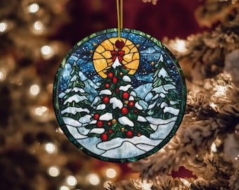 Stained Glass Art Christmas Ornament Holiday Tree Decor Ceramic or Metal Keepsake
