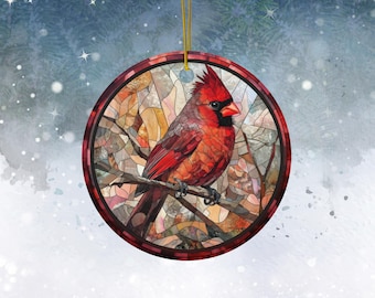 Cardinal Ornament Stained Glass Bird Ornament Holiday Ornament Stained Glass Art Christmas Tree Ornament Vintage Gift Idea Christmas Decor