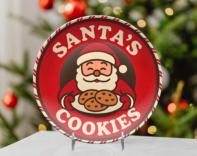 Santas Cookies Plate Retro Christmas Eve Holiday Decor Carrots for the Reindeer