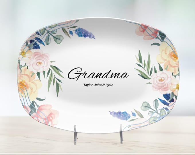 Custom Floral Platter Personalized Plate Gift for Grandma Grandkids Names Serving Tray Grandma Garden Mother’s Day Gift Mimi Nana Keepsake