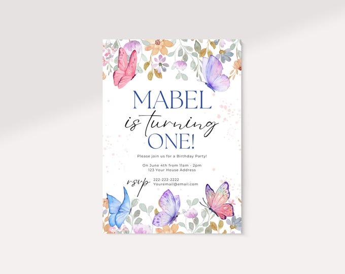 Birthday Invite Butterfly Birthday Butterfly Birthday Invite Template Canva Template Invitation Template Custom Editable Template