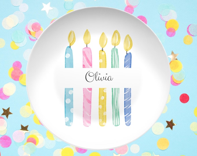 Personalized Birthday Plate: Colorful Candle Design, Custom Kids Gift