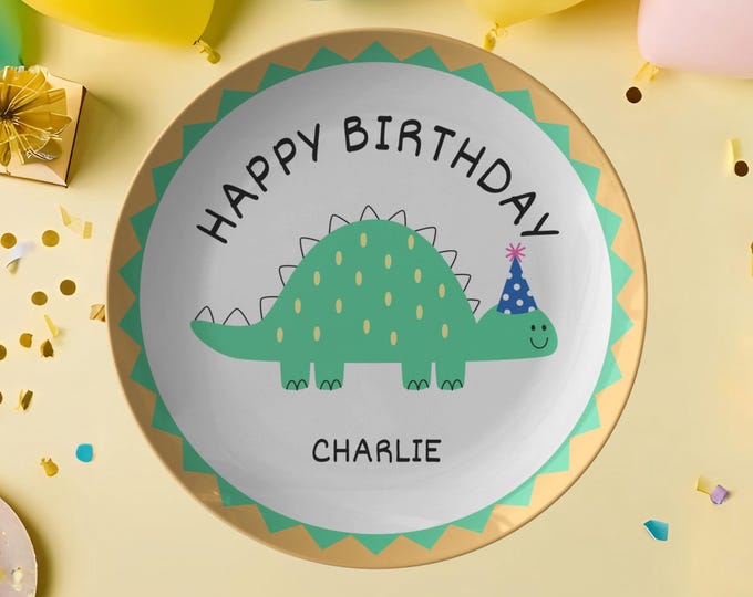 Dinosaur Birthday Plate: Unbreakable Kids Party Decor, Custom Keepsake