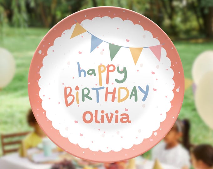 Personalized Birthday Plate Custom Name Kids Birthday Gift Colorful Party Plate Keepsake Plate Reusable Plate Toddler Birthday Dish