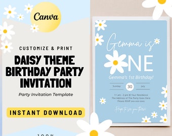 Daisy Flower 1st Birthday Invitation | First Birthday | Cute Party Theme | Birthday Invite | Daisy Theme Birthday Party | Digital Download