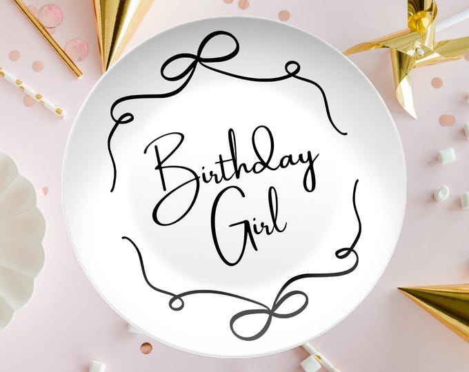Birthday Girl Plate Coquette Bow Party Plate Birthday Boy Plate Kids Cake Plate Messy Coquette Decor Reusable Tray Birthday Dish Gift