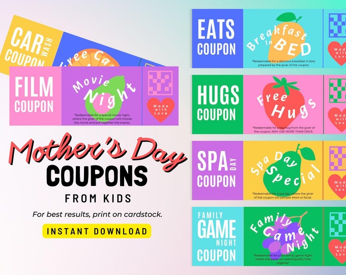 Mothers Day Gifts | Printable Mother's Day Coupon Book | Coupons for Quality Time and Special Moments | Mother's Day | Instant Download