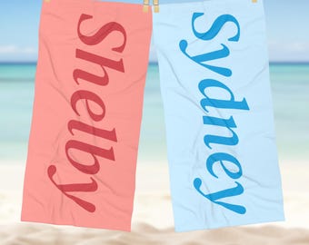 Personalized Beach Towel Custom Name Towel Bridesmaid Gift Bachelorette Party Favors Family Vacation Towel Kids Pool Towel Custom Towel