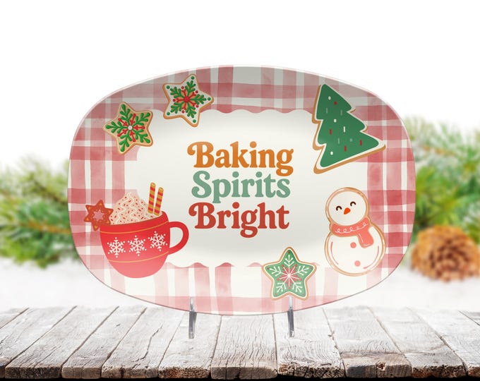 Christmas Platter Red Gingham Platter Holiday Decor Baking Spirits Bright