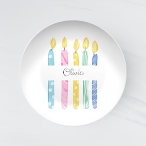 Personalized Birthday Plate Name Plate With Candles Kids Birthday Gift Custom Name Plate Colorful Birthday Dish Toddler Party Keepsake
