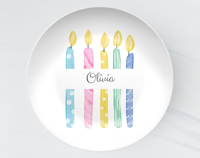 Personalized Birthday Plate Name Plate With Candles Kids Birthday Gift Custom Name Plate Colorful Birthday Dish Toddler Party Keepsake