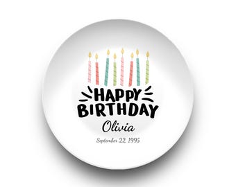 Personalized Birthday Plate: Custom Name, Date Keepsake Dinnerware